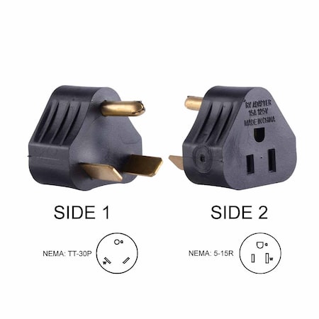 Superior Electric Plug Adapter, Triangle, 5-15R, TT-30P, Black RVA1516